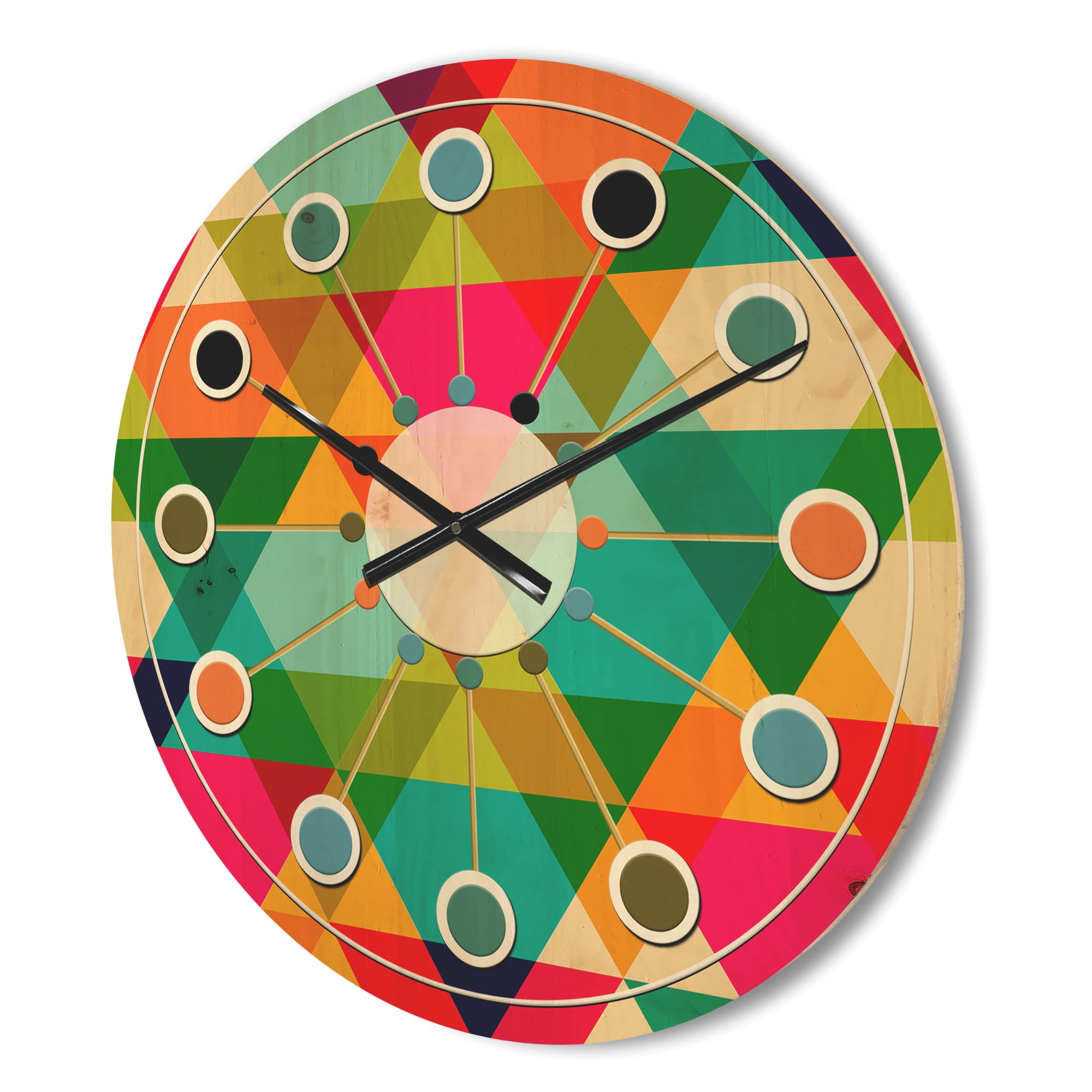 Designart 'Diamond Retro Pattern IX' Mid-Century Modern Wood Wall Clock