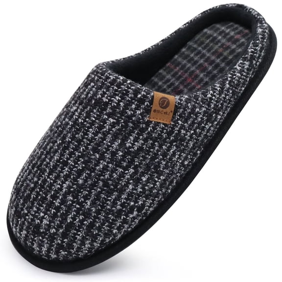 ONCAI Men's House Slippers Memory Foam Cotton-blend Slip-On Pantuflas Hombres Warm Cozy Scuff Home Bedroom Shoes Indoor/Outdoor Washable Rubber Soles Black Size 8