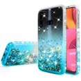 thumbnail image 2 of Case for Galaxy A21 Case w/ TPU Screen Protector Liquid Quicksand Glitter Cute Bling Girls Women [Shock Proof] for Samsung Galaxy A21 - Clear/Teal, 2 of 5