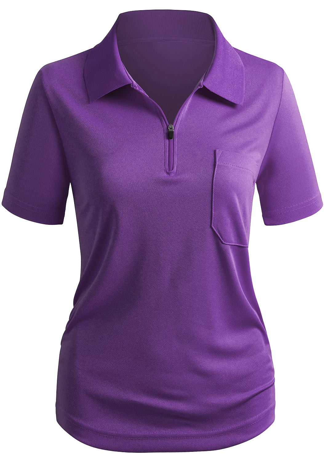 CLOVERY Women's Active Wear Short Sleeve Zipup Polo Shirt 