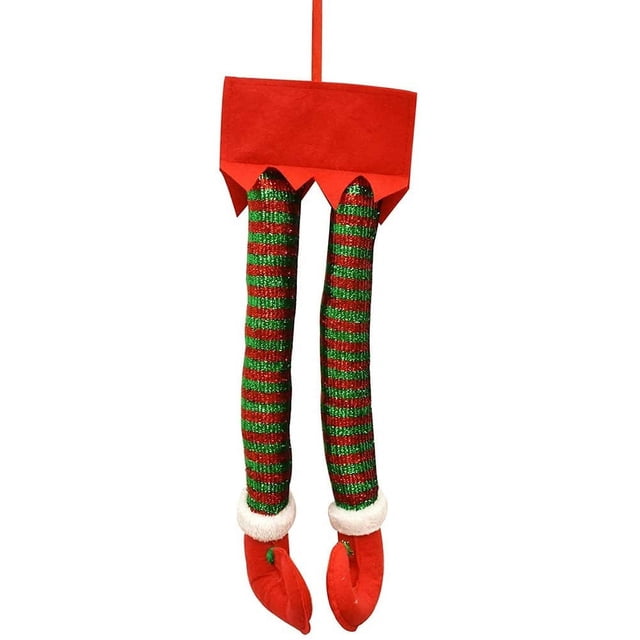 Duende navideño - Patas de elfo a rayas de 68 cm para árbol de Navidad - Decoración de árbol de Navidad de peluche para colgar para árboles de Navidad, chimenea, adorno