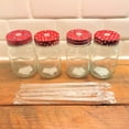 thumbnail image 3 of Farm Fair Jelly Mason Jar With Red Lids and Reusable Straws, Set of 4, 2 With Small and 2 with Large Heart Pattern, Dishwasher Safe Glass, 3 of 5