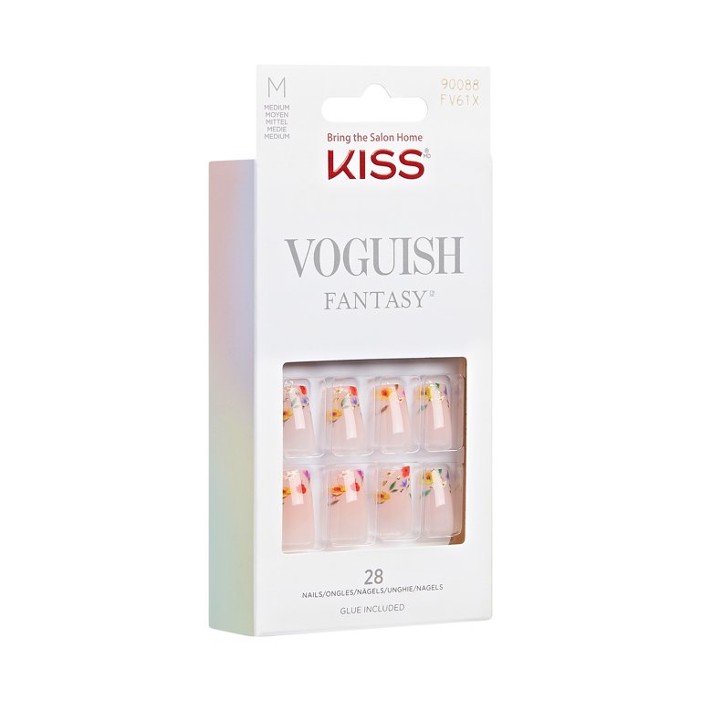 KISS Voguish Fantasy Medium Square Glue-On Summer Nails, Nude, 28 Pieces 