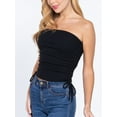 thumbnail image 2 of FashionMille Women's Slim Fit Off Shoulder Side Ruched Detail Rib Jersey Knit Crop Tube Top, 2 of 6
