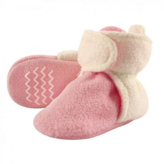 Hudson Baby Infant and Toddler Girl Cozy Fleece Booties, Light Pink Cream, 0-6 Months