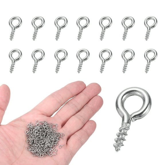 200 Pack Screw Hooks Eyes, M1x8mm 304 Stainless Steel Small Eye Bolts Screw