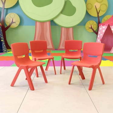 Emma   Oliver 4 Pack Red Plastic Stack School Chair with 12" Seat Height - Kids Chair