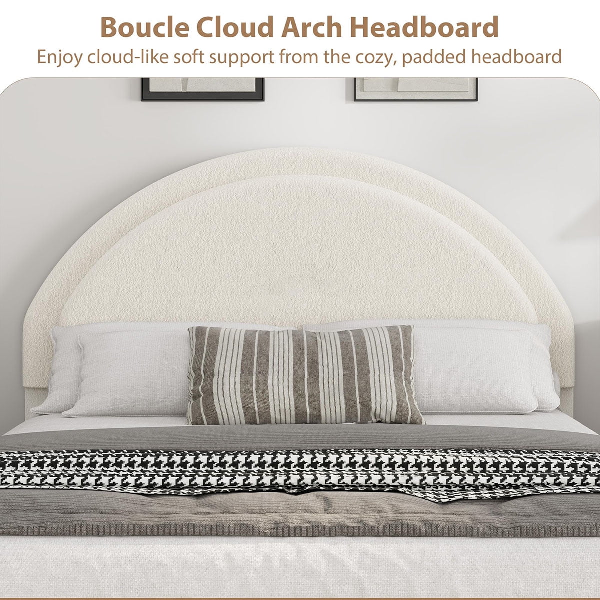 Danolapsi Queen Size Bed Frame with Storage Drawers, Upholstered Boucle Platform Bed with Round Headboard, Heavy Duty & Noise Free, No Box Spring Needed