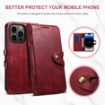 thumbnail image 4 of Vintage Wallet Case for iPhone 14 Pro Designed with Card Slots Cash Holder Retro Button Flip Cover, Luxury PU Leather Kickstand Soft Silicone Shockproof Case for iPhone 14 Pro,Red, 4 of 6