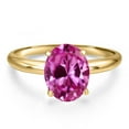thumbnail image 3 of Gem Stone King 14K Yellow Gold Pink Created Sapphire Engagement Ring for Women | 4.50 Cttw | Oval 11X9MM | Gemstone September Birthstone | Size 5, 3 of 6