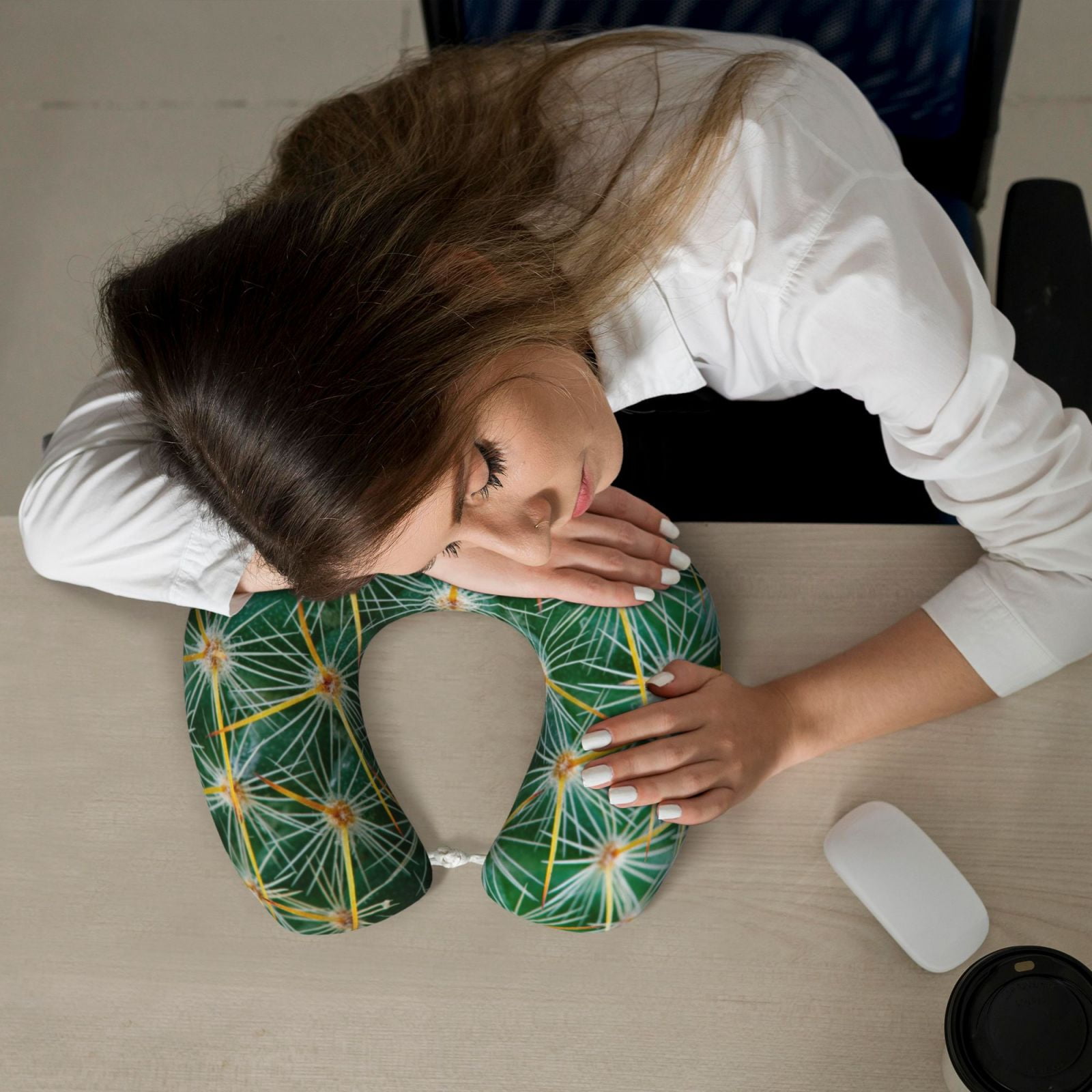 Xecao Thorns Of Macro Cactus Print Memory Foam Cervical Neck Pillow Versatile U-Shaped Pillows for Home,Office,Camping,Travelling,Soft Washable Cover