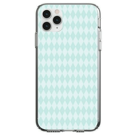 DistinctInk Clear Shockproof Hybrid Case for iPhone 11 (6.1 Screen) - TPU Bumper Acrylic Back Tempered Glass Screen Protector - Teal Diamond Pattern