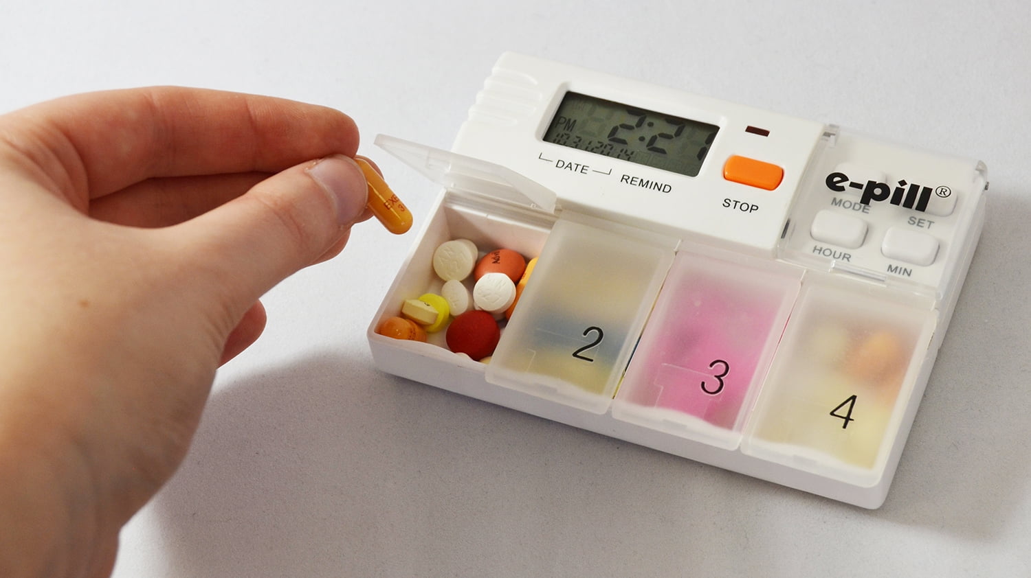 e-pill MedGlider Reminder with Attached 4 Compartment Pill Box