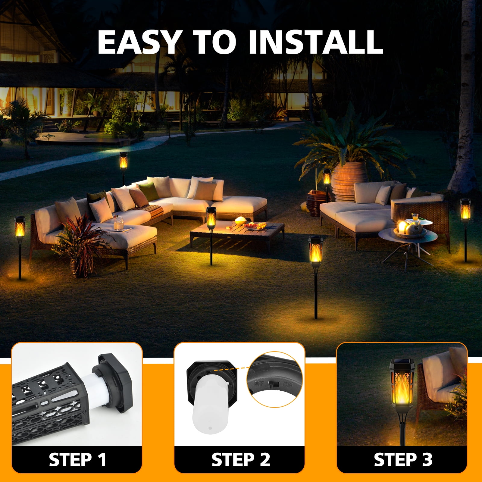6 Pack Outdoor Solar Lights, LED Waterproof Decorative Lights with Flickering Flame, Outside Lighting Decoration for Patio Garden Yard Pathway Landscape