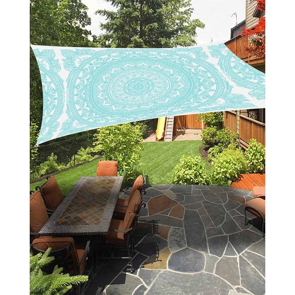 Sun Shade Sail 14x18Ft Turquoise Mandala Floral Bohemian Pattern Uv Block Sunshade Canopy Outdoor Shade Cover Rectangle Shade Cloth For Patio Garden Yard Deck Pergola