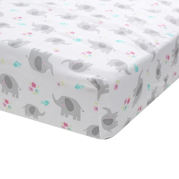 Sweet Baba Luxury 4 PC Pink Elephant Crib Bedding Set for Baby Girl,Microfiber Printed Nursery Bedding Set with Comforter/Skirt/Crib Sheet/Blanket