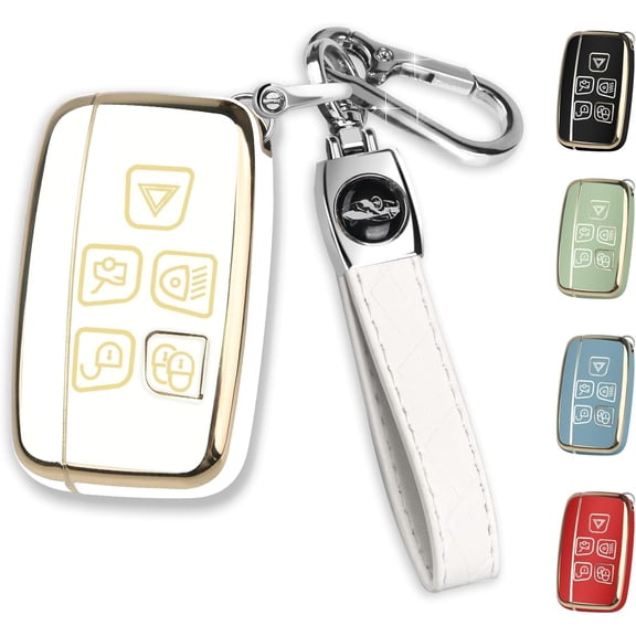Key Fob Cover Compatible with Range Rover Evoque Sport Velar Discovery LR4 Jaguar F-Pace F-Type XE XF XJ Keychain Case Holder Protector,White