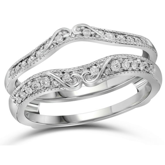 14kt White Gold Womens Round Diamond Ring Guard Wrap Solitaire Enhancer 1/4 Cttw