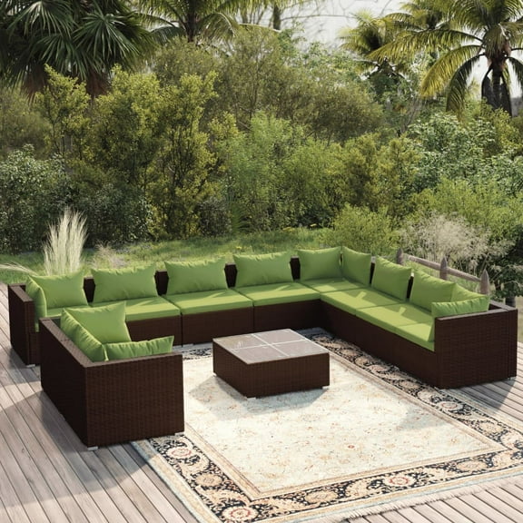 vidaXL 11 Piece Patio Lounge Set with Cushions Brown Poly Rattan
