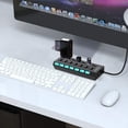 thumbnail image 5 of 7 Port High Speed USB 2.0 Hub w/Individual Power Switches On Off and LEDs, Compatible with Laptop PC USB Flash Drive Smartphone Transfer Data Speed up to 480Mbps Supports Windows Mac OS Linux, 5 of 7