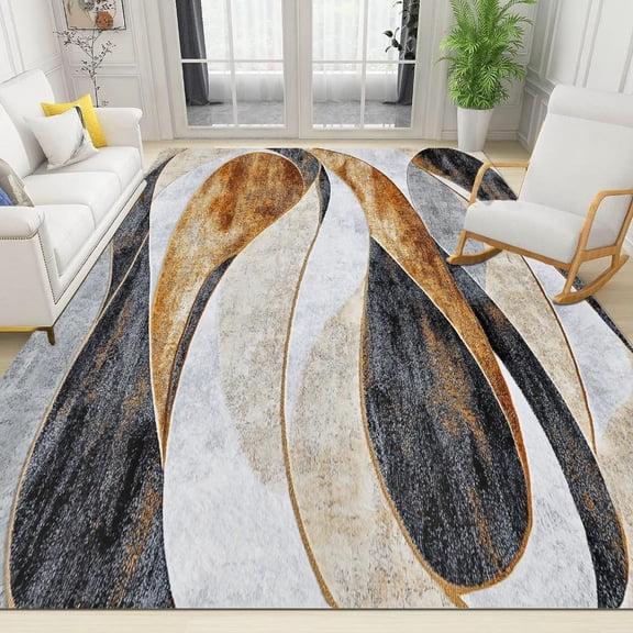Gray and Brown Abstract Pattern Area Rug Retro Distressed Print Bedroom Rug Low Pile Washable Kitchen Rugs fot Living Room Patio Indoor Outdoor Soft Low Pile Carpet 2x3ft
