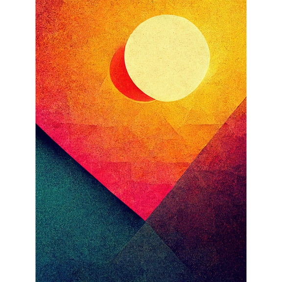 Abstract Geometric Retro Eclipse Moon Sun Yellow Pink Teal Colourful Sunset Unframed Wall Art Print Poster Home Decor Premium