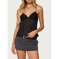 thumbnail image 2 of Women Y2K Polka Dot Pleated Camisole Sheer Mesh Spaghetti Strap Tank Top Lace Trim V Neck Bustier Cami Tops Streetwear, 2 of 6