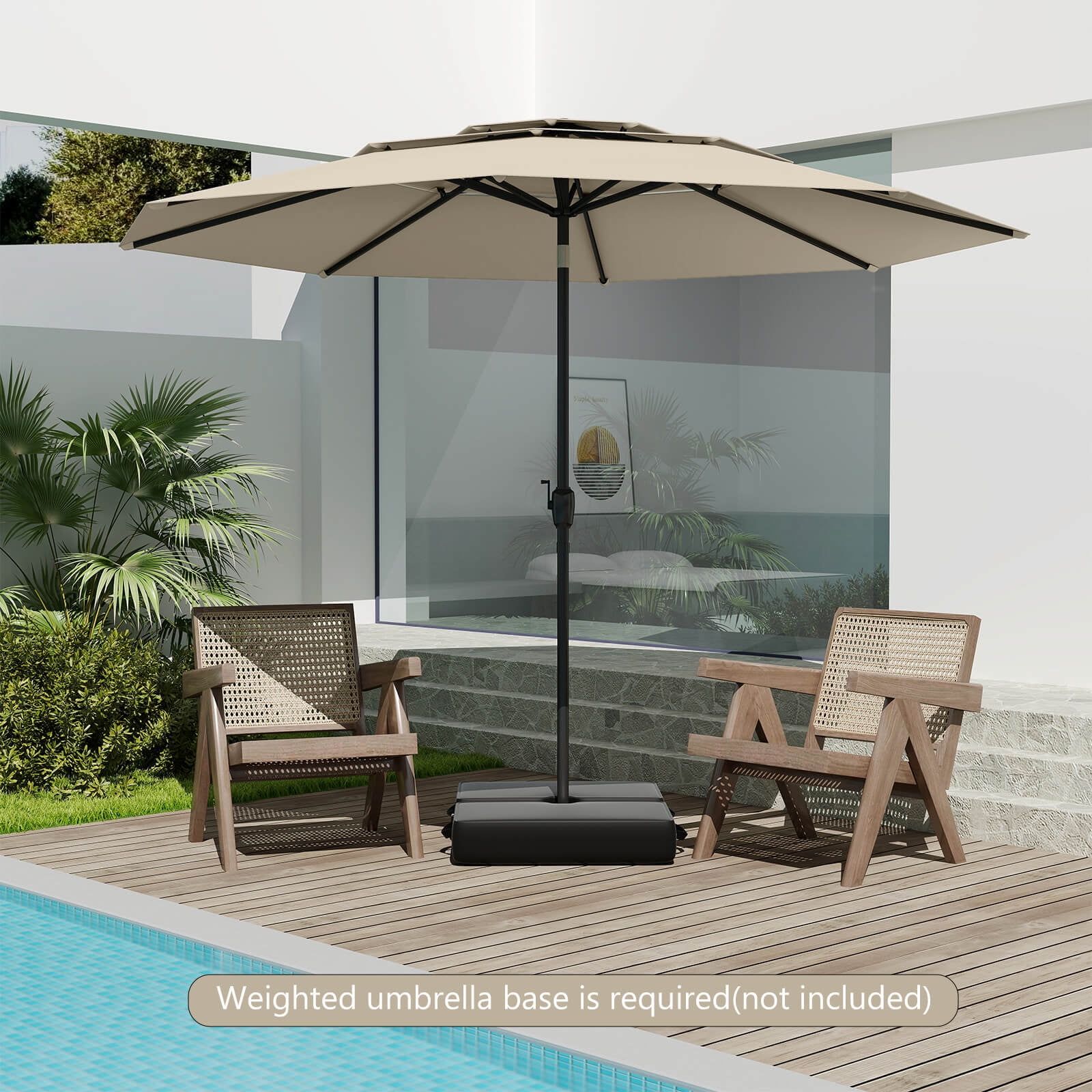 Costway 10 ft 3-tier Vented Patio Umbrella Large Market Table Umbrella Outdoor Sun Shade Beige