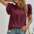 thumbnail image 2 of SXCXLSA Women's Tulip Sleeve Jacquard Top, Crewneck Casual Short Sleeve TShirt, 2 of 3