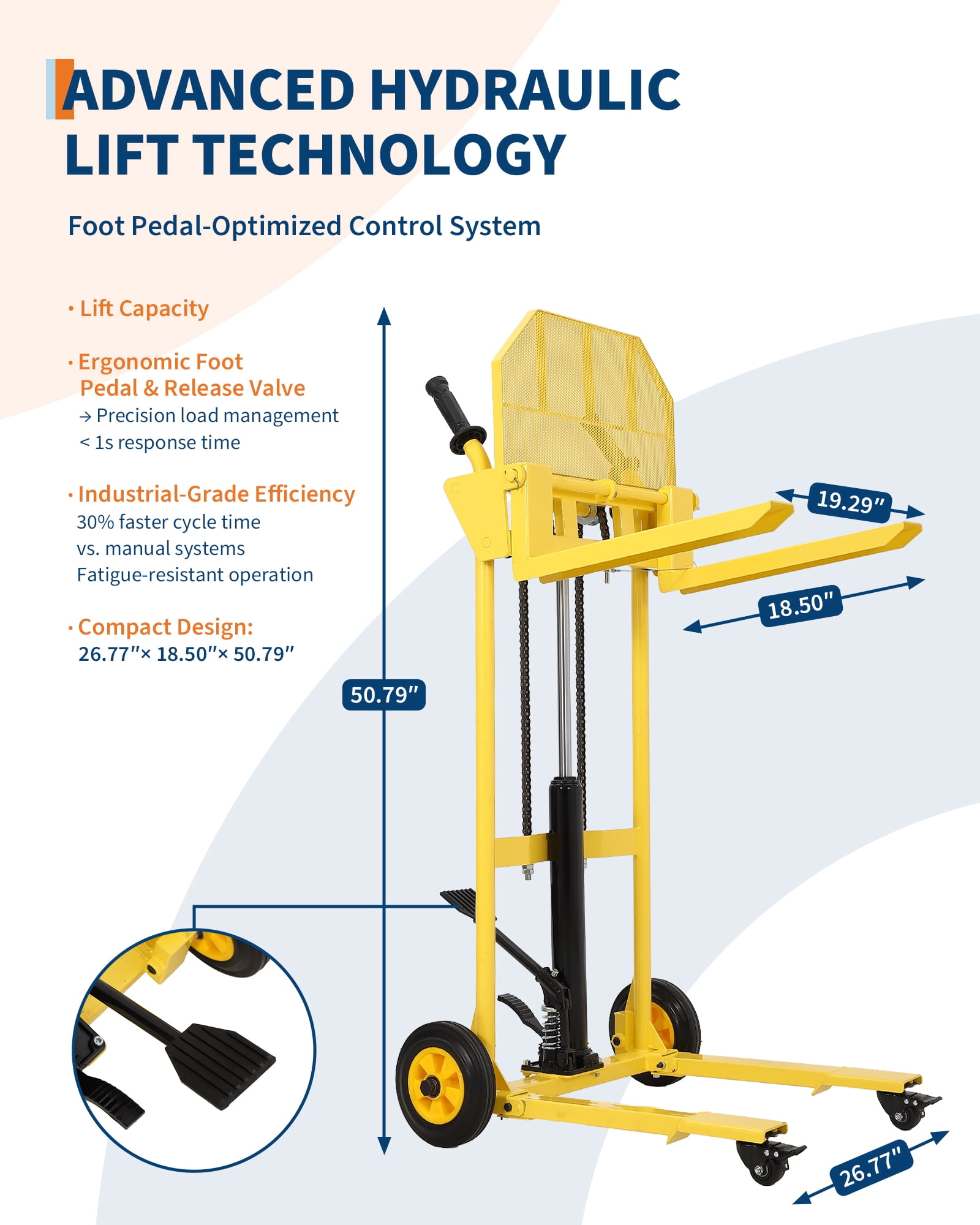 M optimized 440lbs Adjustable Hydraulic Hand Truck, Hydraulic Material Lift, Pallet Truck Dolly, Lift Table, Fork Lift, 36" Max Lift Winch Stacker with Steel Platform Board