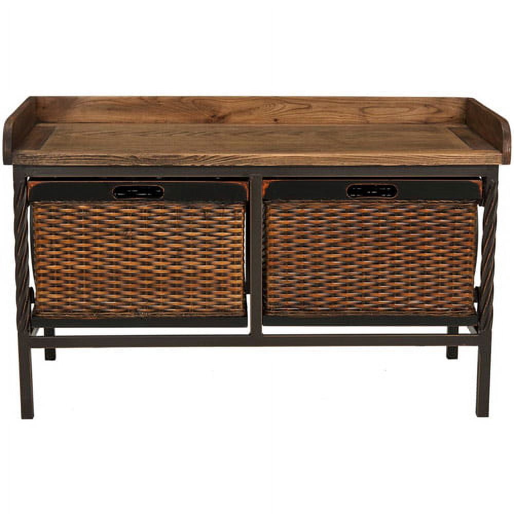 SAFAVIEH Noah Rustic 2 Drawer Wooden Storage Bench, Antique Pewter/Oak