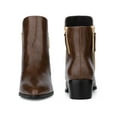 thumbnail image 2 of BLISSFUL STEP Women's Ankle Boots Pointy Toe Block Heel Double Zips Faux Leather Booties  Brown 6.5, 2 of 7