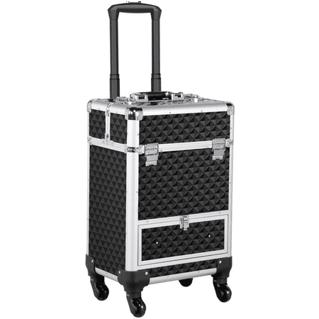Aluminum Cosmetic Case Professional Makeup Train Case, Large Capacity Trolley Makeup Case with 4 Retractable Trays & 1 Smooth Sliding (Best Professional Makeup Train Case)