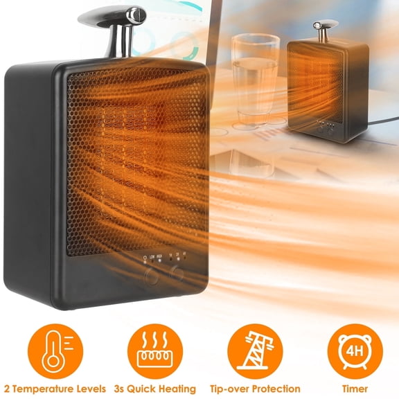 1000W Portable Electric Space Heater Personal Ceramic Heater with Tip over Overheat Protection, Black