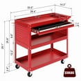 thumbnail image 4 of Three layer auto repair tool cart, thickened tool cart, with hooks and drawers, convenient to move metal heavy-duty multifunctional cart, red, 4 of 5