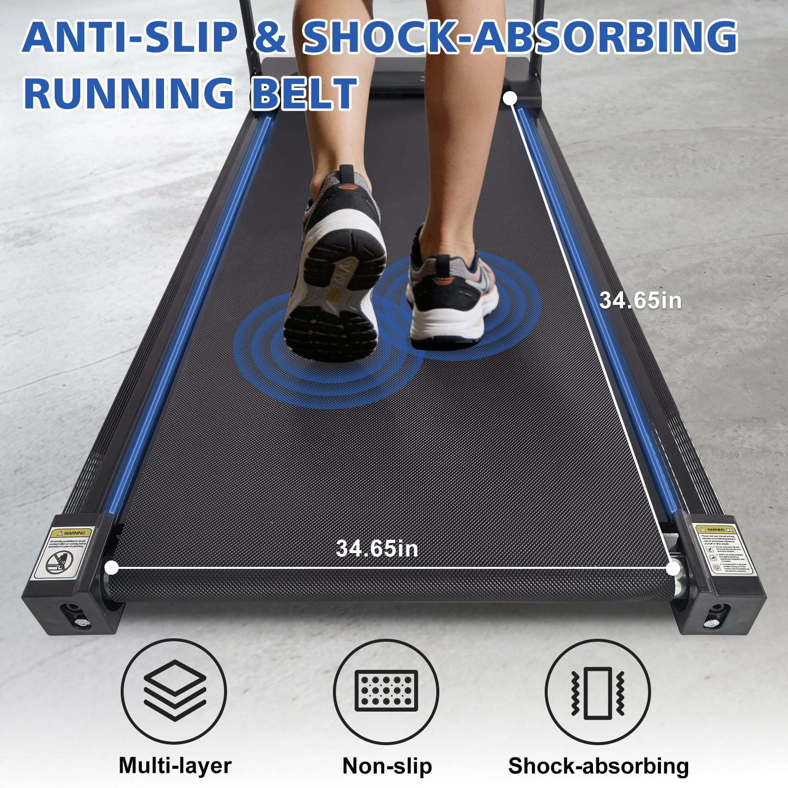 Foldable Under Desk Treadmill with 2-Level Incline, Portable Walking Pad for Home Office, Compact Indoor Fitness Treadmill with Display and Wheels, Black