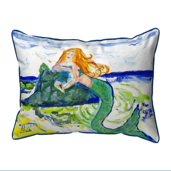 Betsy Drake Interiors Mermaid on Rock Large Pillow 16x20