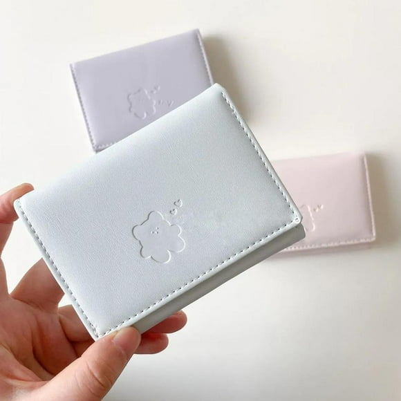 Dompet Tiga Lipat Kecil, Reka Bentuk Beruang Comel, Untuk Wanita, Kulit PU Lembut, Pemegang Kad, Dompet Fesyen, Dompet Wanita