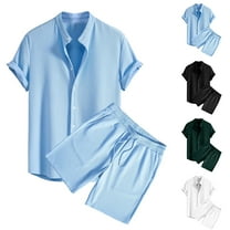 VBTAPA Men's Linen Sets 2 Pieces Summer Vacation Beach Party Outfits Short Sleeve Button Down Shirts and Shorts Set Sales of Today Black XXXL