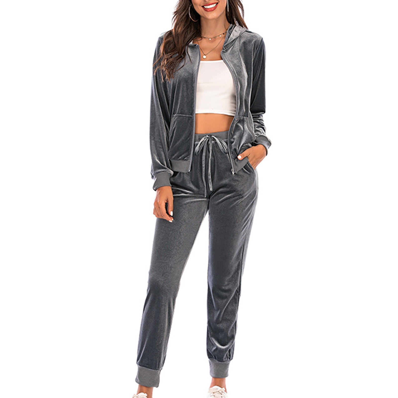 Velour Tracksuit Womens 2 Pieces Joggers Outfits Jogging Sweatsuits Set Soft Sports Sweat Suits Pants with Pockets