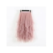 Women Midi Skirt Tulle Skirt Mesh Pleated Elastic High Waist Layered