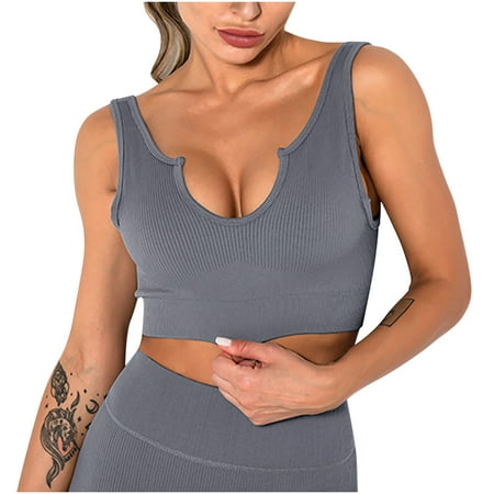 

Summer Savings Clearance 2023! pbnbp Womens Sports Bra Ribbed Wirefree Seamless Racerback Low Impact Yoga Bra for Workout Gym Activewear