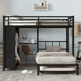 thumbnail image 4 of Full over Twin Bunk Bed with Built-in Wardrobe,Heavy Duty Metal Bunk Bed with Trundle,Foldable Desk, Ladders,Noise-reduced design, Black, 4 of 10