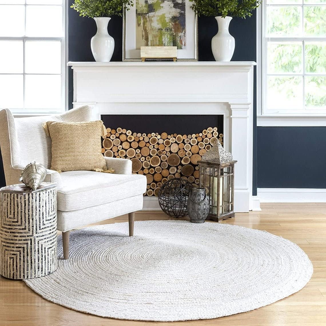 Indian Handmade Braided Natural Farmhouse Jute Round Rugs , Home Décor Rugs Size 6 x 6 Feet