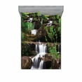 thumbnail image 2 of Waterfall Bedding Set with Sheet & Covers, Little Waterfalls Flow on Rock Stairs Surrounded by Long Plants Earth, Printed Bedroom Decor 2 Shams, 4 Sizes, Brown White and Green, by Ambesonne, 2 of 3