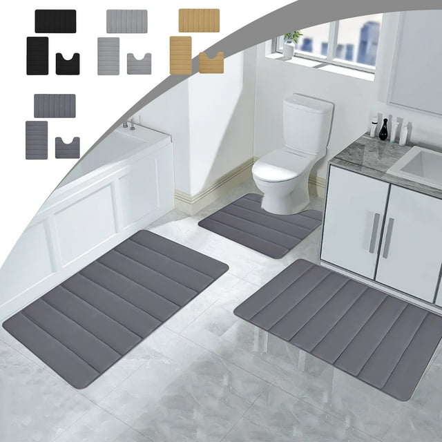 Cagogo under $5 4Pcs Bath Mat Set, 3-Piece Foam Bath Mat Set for Toilet Tub, Super Soft Non-Slip Bathroom Rug, Thick Absorbent Machine Washable Mat, Latex Backing Set