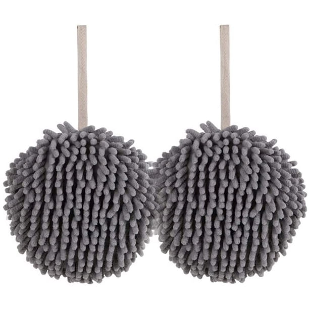 Xiao Hua 2 toallas de mano de chenilla suave y absorbente, con forma de bola decorativa para colgar, toalla de secado grueso para el hogar, la cocina y el baño (gris)
