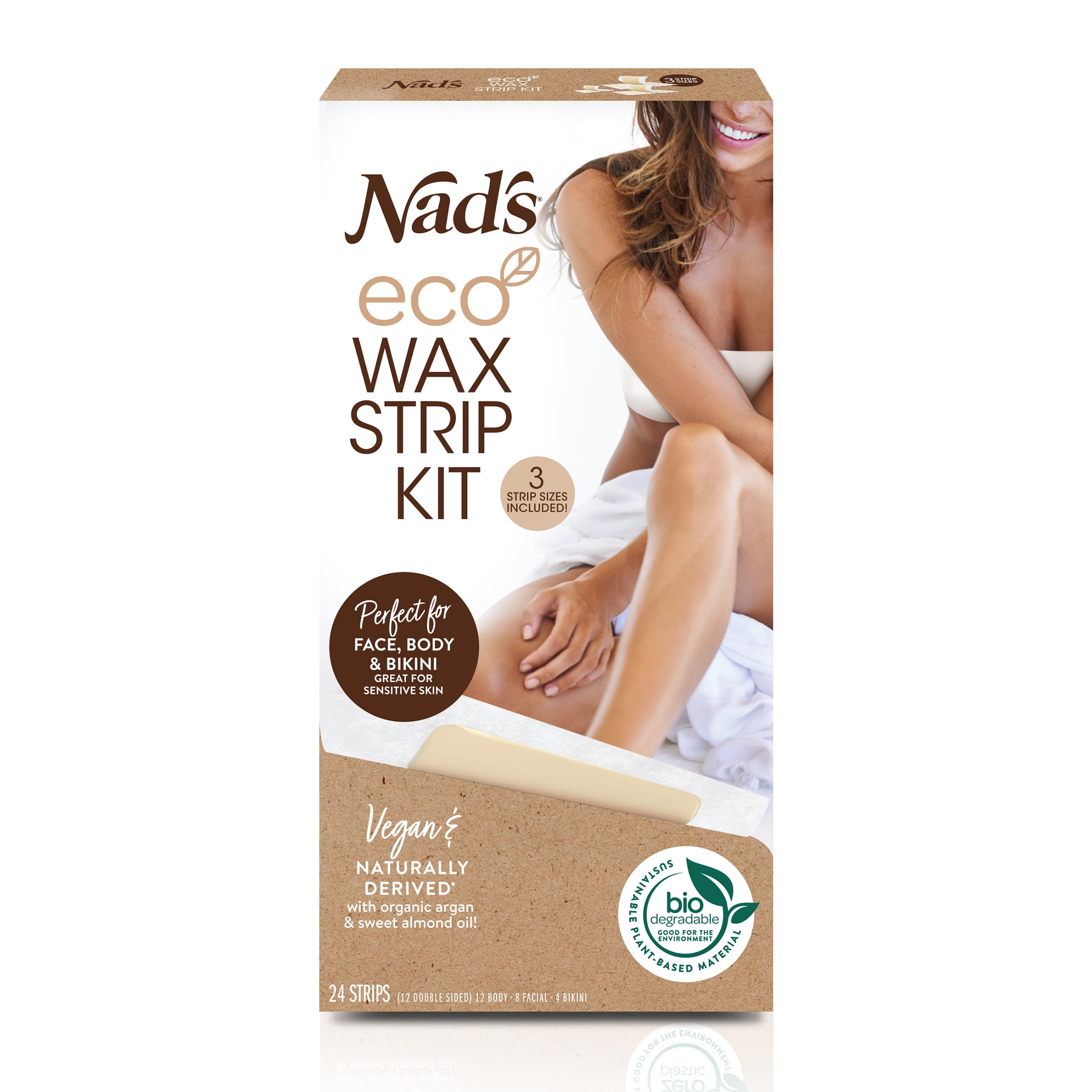 Nad's Eco Wax Strip Kit 24CT- Women Body, Face & Bikini Waxing- Natural Wax  Formula, Sensitive Skin 