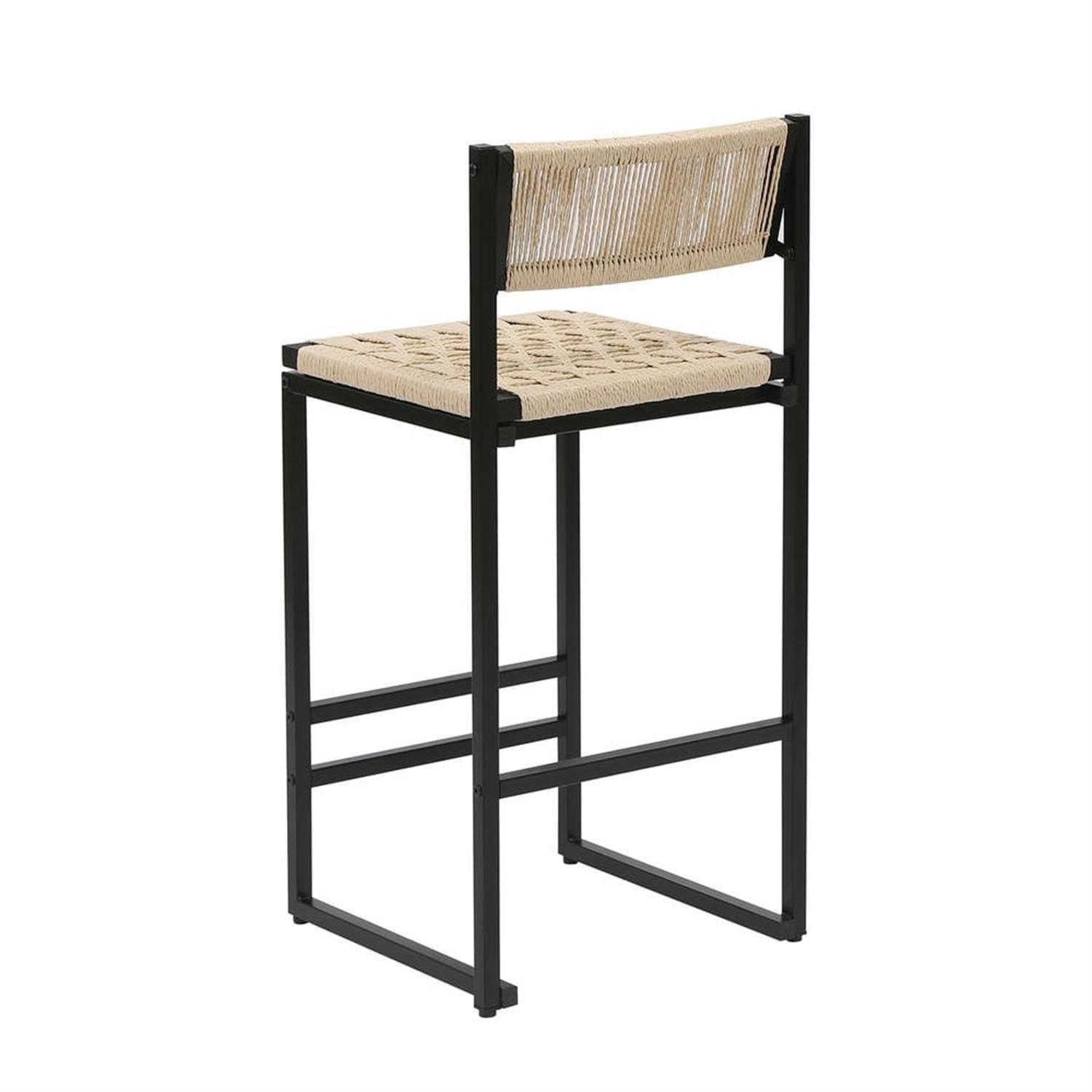 Demi Bonn 34" Counter Height Bar Stools Set of 2, Paper Rope Weave Barstools with Back, Armless Kitchen Island Countertop Chairs for Dining Room, White