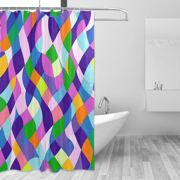Yayeee Shower Curtain with Hooks 72"x72" Waterproof Fabric Bathroom Hanging Decor, Green Wavy Plaid